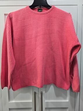Vintage 90s Hunt Club Salmon Pink 100% Cotton Sweater Made in USA Large